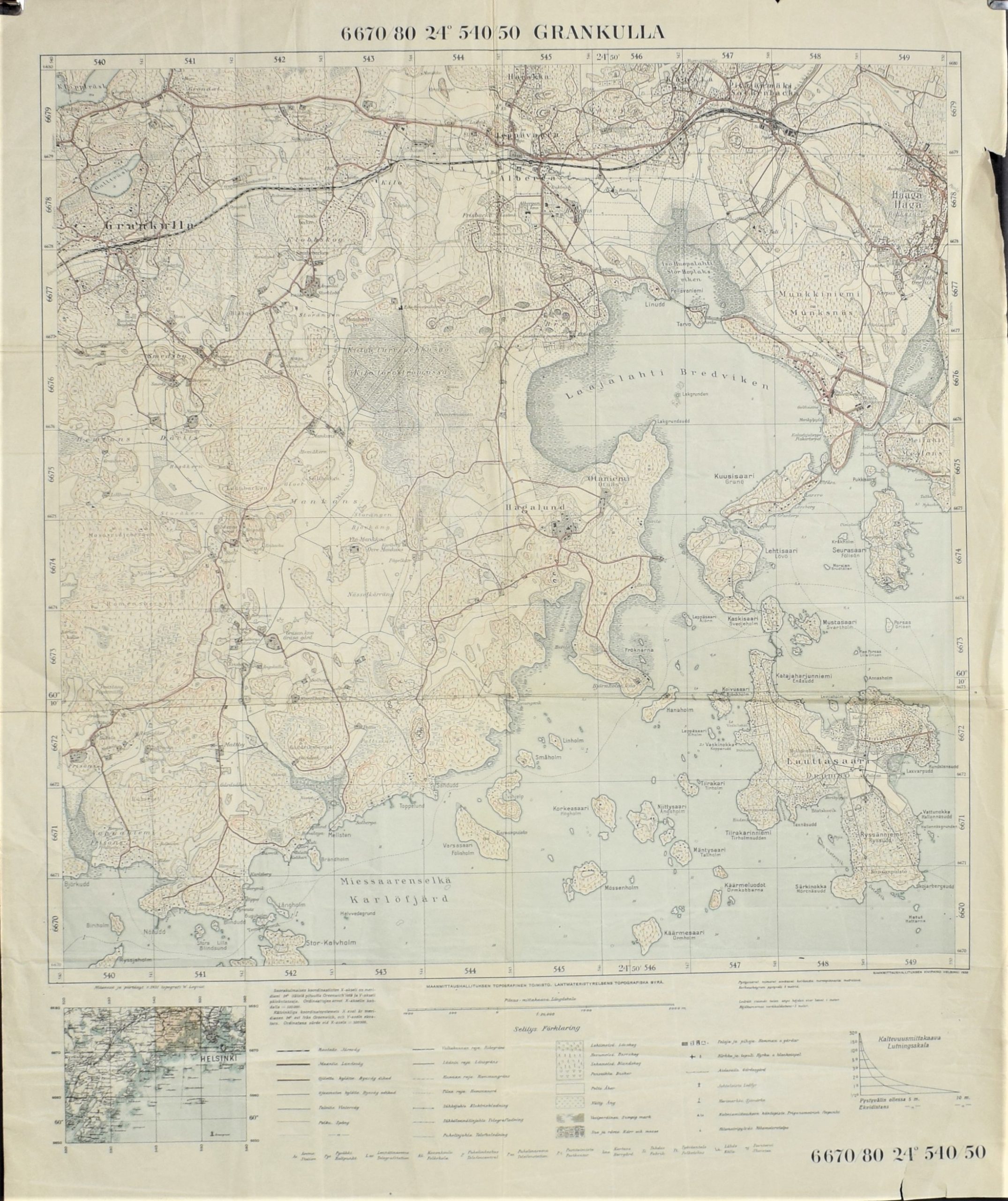 Grankulla Topografisk karta 1932 | C. Hagelstam Antikvariaatti - Antivariat